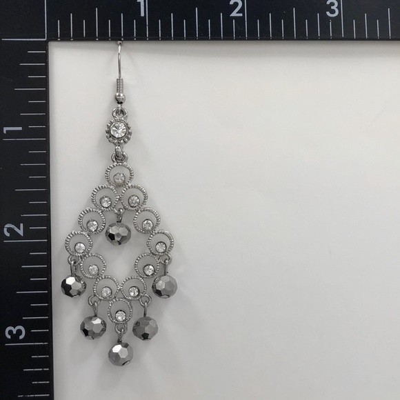 🌼 Rhinestone Chandelier Bead Silver Dangle Earrings - Picture 2 of 3